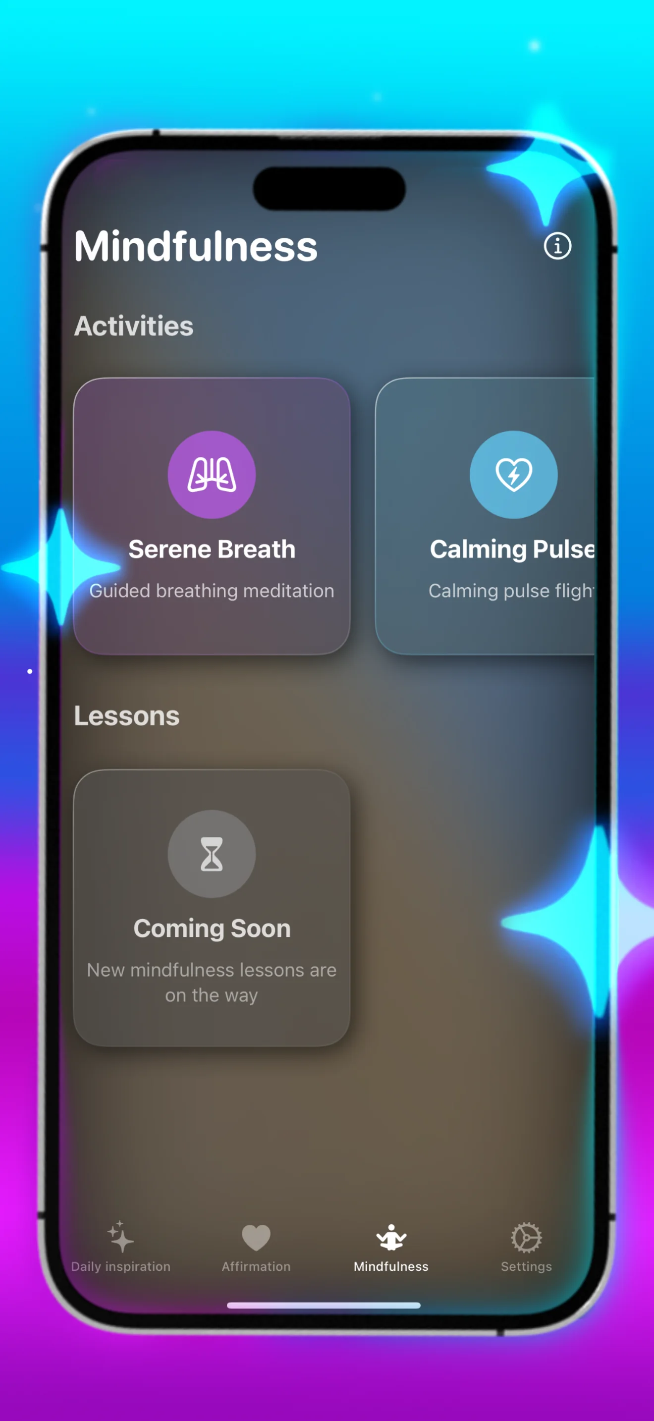 Раздел осознанности MotiWise с упражнениями Serene Breath и Calming Pulse